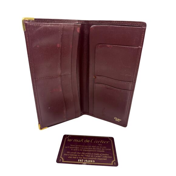 Cartier Burgundy Must de Cartier Bifold Long Wallet Vintage, Auth Card, No Box - Picture 4 of 5